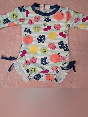 🍒 Ruffle Butts Fruit Print Baby One-Piece Rash Guard Ruffled Swimsuit 0-3 Month